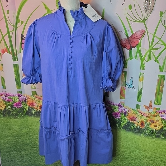 Pomander Place Azure Purple/Blue Selina Mini Ruffle Dress In Medium - Picture 2 of 8